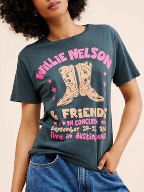 new ANTHROPOLOGIE LETLUV WILLIE NELSON BOOTS VINTAGE TEE SHIRT L